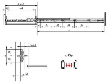 TELESCOPIC RAIL L: 650 12, 7X46, FULL EXTENSION S: 650, Fp: 40, STEEL BLUE ELECTRO ZINC-PLATED, SIDE MOUNTING, 1 K1575.0650
