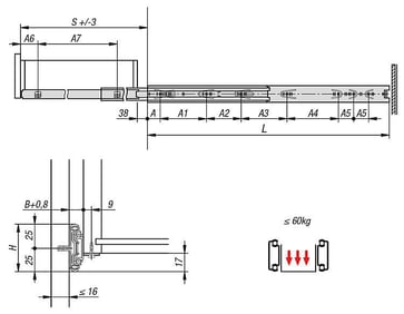[4059245498598] TELESCOPIC RAIL L: 500 12, 7X50, OVER EXTENSION S: 538, Fp: 60, STEEL GALVANISED AND PASSIVATED, SURFACE K1579.0500