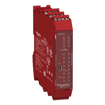 Controller with 8 inputs 4 outputs monitors expansion modules with screw term XPSMCMC10804