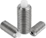 Spring plungers with hexagon socket and flattened POM thrust pin, stainless steel