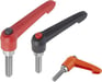 Clamping grips with pushbutton, stainless steel external thread