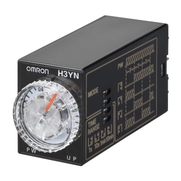 Timer, plug-in, 14-pin, multifunktions, 0,1-10h, 4PDT, 3A, 12VDC Supply, Black, Top spole side H3YN-41-B DC12 669597