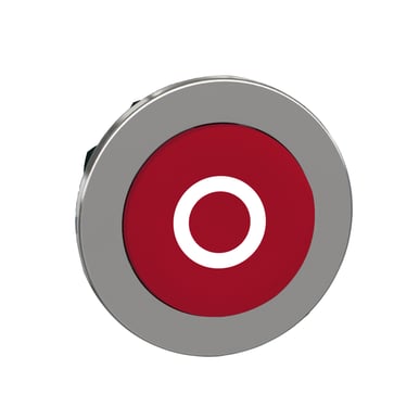 Harmony flush trykknaphoved i metal med fjeder-retur og ophøjet trykflade i rød farve med hvidt "O" ZB4FL432