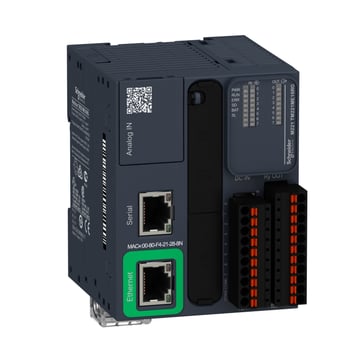 TM221 Book PLC Kommunikation Ethernet & Modbus, Fjederklemmer, Indgange 8, Analogindgange 2 (0-10V), Udgange 8 relæ, forsyning 24V TM221ME16RG