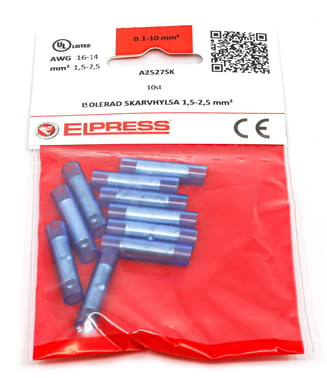 Pre-insulated through connector A2527SK, 1.5-2.5mm², Blue - In bags of 10 pcs. 7288-500303