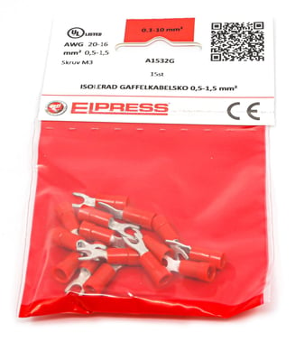 Pre-insulated fork terminal A1532G, 0.5-1.5mm² M3, Red - In bags of 15 pcs. 7278-270503
