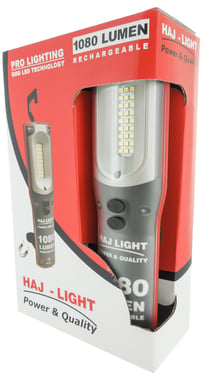 LED inspektionslygte genopladelig 1080 lumen + toplys på 250 lumen HAJ LIGHT med dæmpbart frontlys 1080/500 lm & toplys 250/125lm 49HL1080