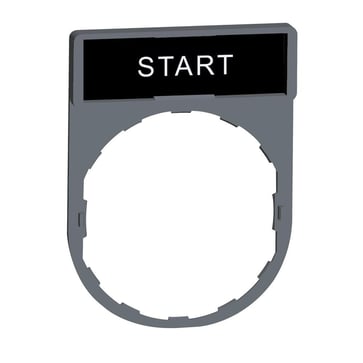 Harmony legend holder in color plated grey 30x40 mm for Ø22 mm pushbuttons with an 8x27 mm legend with the text "START" ZBY2303C0