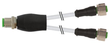 Y-cable M12 male 0° 4-pole / 2xM12 female 0° 4-pole, A-coded, cable 3x0,34mm² gray PVC UL,CSA 0,3 meter 7000-40721-2130030