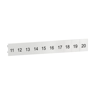 Skilte for SSD1 solid state relæer i 10x10 stk pakning med numrene 11-20 på hver strip SSDZLN2