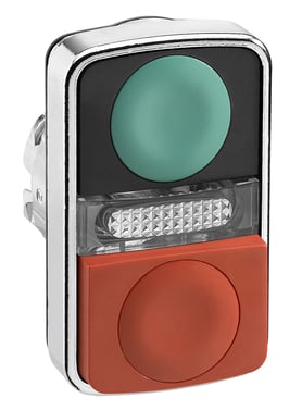 Harmony dobbelt trykknaphoved i metal for LED med en plan grøn og en rød ophøjet trykflade ZB4BW7L3740