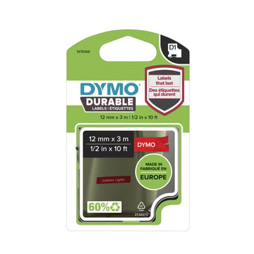 DYMO D1 Durable tape hvid på rød 12 mmx3m 1978366