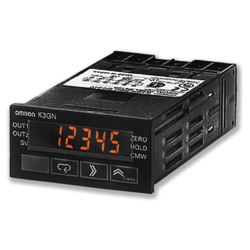 Digital panel meter, DIN 48x24 mm, DC spænding/strøm + PNP indgang, 2xrelæudgange, omfatter farvedisplay funktion, uden datatransmission output K3GN-PDC 24VDC 227824