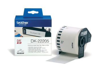 Paper tape Brother 62 mm 30,48 m black/white DK22205