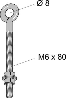 Øjebolt Pre-galvaniseret C2 for wireophæng M6X80 mm 930E