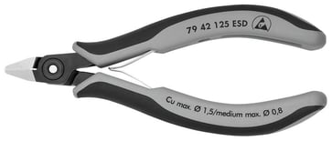 Knipex skævbider præcisions elektronik ESD m/spidst hoved og skær u/facet 125 mm 79 42 125 ESD