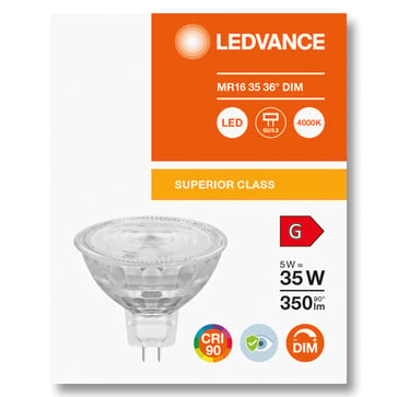 LEDVANCE LED Comfort MR16 36° 350lm 5W/940 (35W) GU5,3 dæmpbar 4058075757707