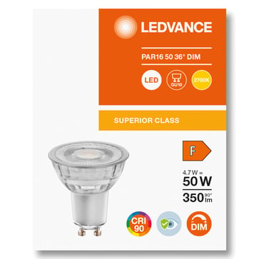 LEDVANCE LED Comfort PAR16 36° 350lm 4,7W/927 (50W) GU10 dæmpbar   4058075757868