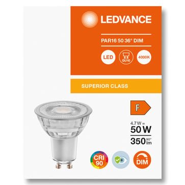 LEDVANCE LED Comfort PAR16 36° 350lm 4,7W/940 (50W) GU10 dæmpbar   4058075757882