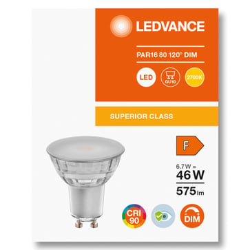 LEDVANCE LED Comfort PAR16 120° 575lm 6,7W/927 (46W) GU10 dæmpbar   4058075757905