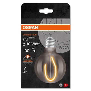 OSRAM Vintage 1906 LED globe95 smoke single filament ultra thin 100lm 3,4W/818 (10W) E27 4058075760950