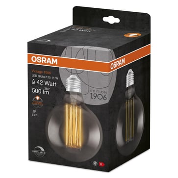 OSRAM Vintage 1906 LED globe125 smoke straight filament ultra thin 500lm 11W/818 (42W) E27 dimmable 4058075761391