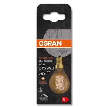 OSRAM Vintage 1906 LED mini-ball gold spiral filament ultra thin 250lm 3,4W/822 (25W) E14 dimmable 4058075761438