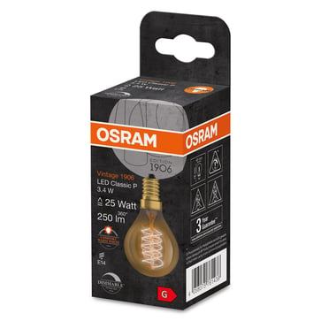 OSRAM Vintage 1906 LED mini-ball gold spiral filament ultra thin 250lm 3,4W/822 (25W) E14 dimmable 4058075761438
