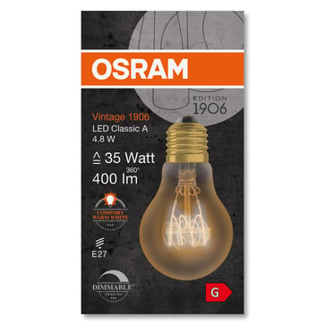 OSRAM Vintage 1906 LED standard gold spiral filament ultra thin 400lm 4,8W/822 (35W) E27 dimmable 4058075761452