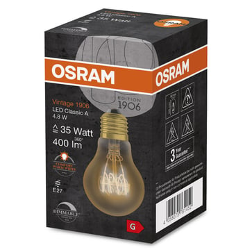 OSRAM Vintage 1906 LED standard gold spiral filament ultra thin 400lm 4,8W/822 (35W) E27 dimmable 4058075761452