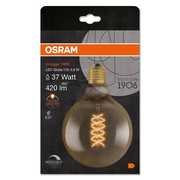 OSRAM Vintage 1906 LED globe125 gold spiral filament ultra thin 600lm 7W/822 (48W) E27 dimmable 4058075761674