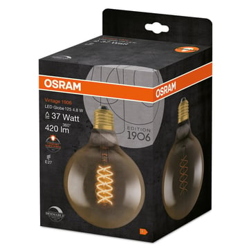 OSRAM Vintage 1906 LED globe125 gold spiral filament ultra thin 600lm 7W/822 (48W) E27 dimmable 4058075761674