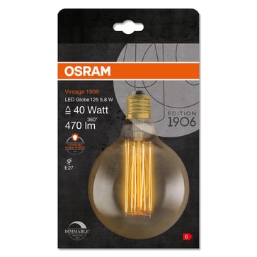 OSRAM Vintage 1906 LED globe125 gold straight filament ultra thin 470lm 5,8W/822 (40W) E27 dimmable 4058075761797