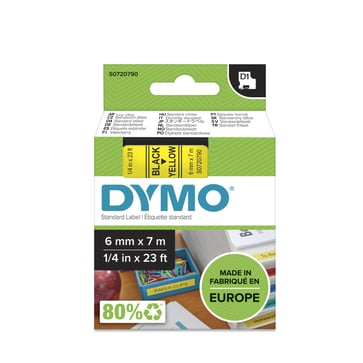 DYMO D1 tape sort/gul 6mmx7m S0720790