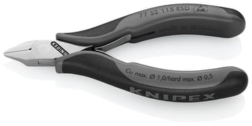 Knipex skævbider elektronik ESD 115 mm med spidst, fladt hoved og skær med lille facet 77 52 115 ESD