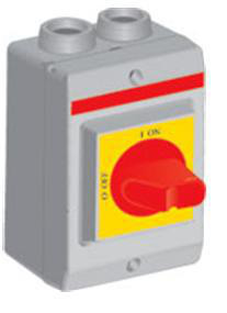 Sikkerhedsafbryder AC23 30AA 6polet med hjælpekontakt metrisk gevind rød gul greb OTP25A6M 1SCA022401R2460