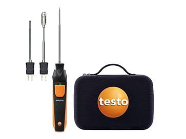 Testo 915i Smart Probe sæt der inkluderer et termometer, en luftføler, nedsænkning / indstiksføler og overfladeføler 0563 5915