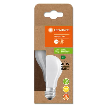LEDVANCE LED standard mat 525lm 2,5W/830 (40W) E27 energiklasse A 4099854002809
