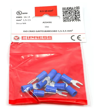 Pre-insulated fork terminal A2543G, 1.5-2.5mm² M4, Blue - In bags of 10 pcs. 7278-273603