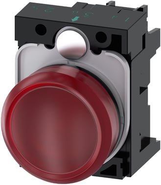 Indikatorlys, 22 mm, rund, plastik, rød, glat linse, med holder, LED modul 3SU1102-6AA20-1AA0 3SU1102-6AA20-1AA0