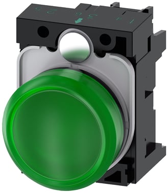 Indikatorlys, 22 mm, rund, plastik, grøn, glat linse, med holder, LED modul 3SU1102-6AA40-1AA0 3SU1102-6AA40-1AA0