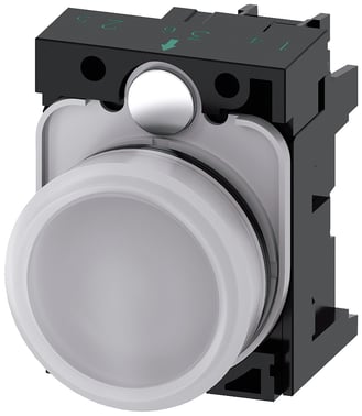 Indikatorlys, 22 mm, rund, plastik, hvid, glat linse, med holder, LED modul 3SU1102-6AA60-1AA0 3SU1102-6AA60-1AA0