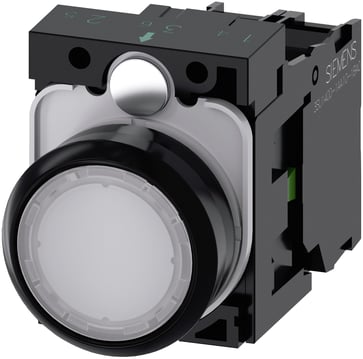 Lystrykknap, 22 mm, rund, plastik, hvid, flad, momentan kontakt type, med holder, 1NO, LED modul 3SU1102-0AB60-1BA0