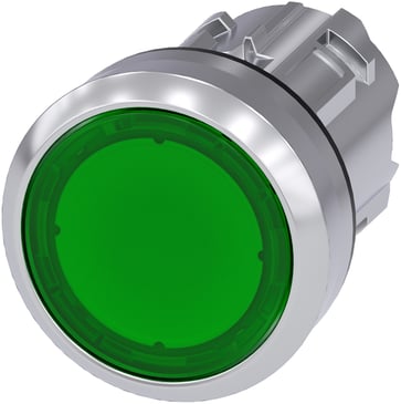 Lystrykknap 22 mm, rund, metal, skinnende, grøn, flad 3SU1051-0AB40-0AA0