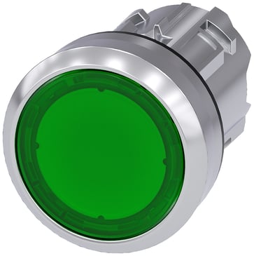 Lystrykknap 22 mm, rund, metal, skinnende, grøn, flad 3SU1051-0AB40-0AA0