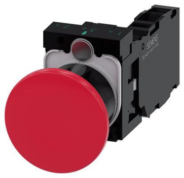 Paddetrykknap, 22 mm, rund, plastik, rød, 40 mm, låsende med holder, 1 NO+1 NC, skrue 3SU1100-1BA20-1FA0