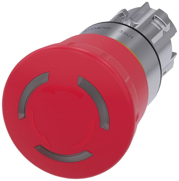Nødstop paddehatte trykknap, kan blive oplyst, 22mm, rund, metal, skinnende, rød 3SU1051-1HB20-0AA0