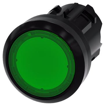 Lystrykknap, 22 mm, rund, plastik, grøn, Trykknap, flad, låsende, 3SU1001-0AA40-0AA0