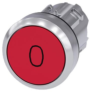 Trykknap, 22 mm, rund, metal, skinnede, rød, inskription: O, flad 3SU1050-0AB20-0AD0