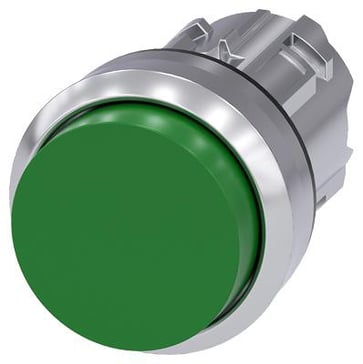 Trykknap, 22 mm, rund, metal, skinnede, grøn, forhøjet 3SU1050-0BB40-0AA0
